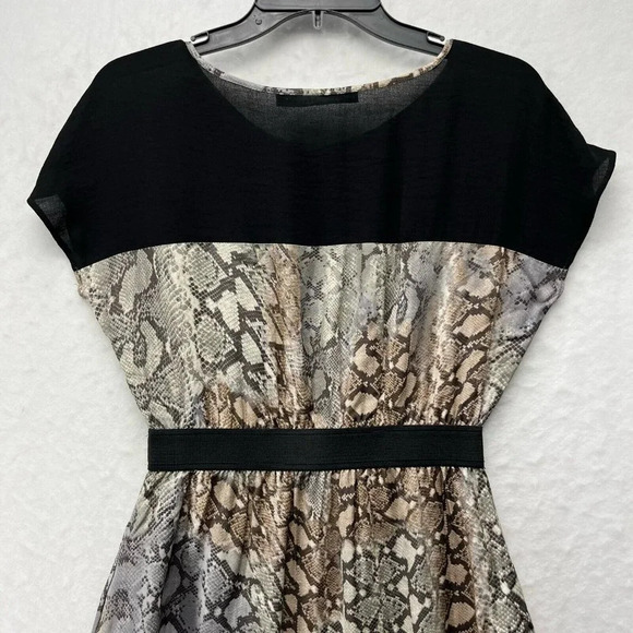 Zara Basic Dress Women's M Brown Black Snake Print Round Neck Elastic Waist Mini - Picture 7 of 8